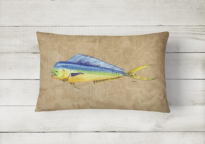 Caroline's Treasures 8810PW1216 Dolphin Mahi Mahi Canvas Fabric Decorative Pillow Machine Washable, Indoor Outdoor Decorative Pillow for Couch, Bed or Patio, 12HX16W