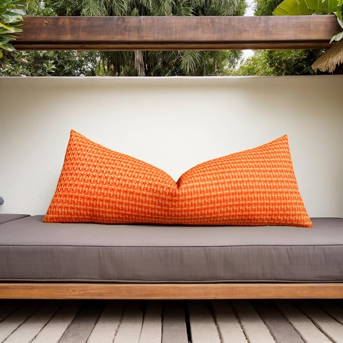Kevin Textile Outdoor Waterproof 14"x36" Pillow Cover 1 Pack, Orange | Water Resistant Weaving Faux Linen Texture Throw Pillow Covers, Outside Decorative Pillowcases for Garden Patio Balcony Couch