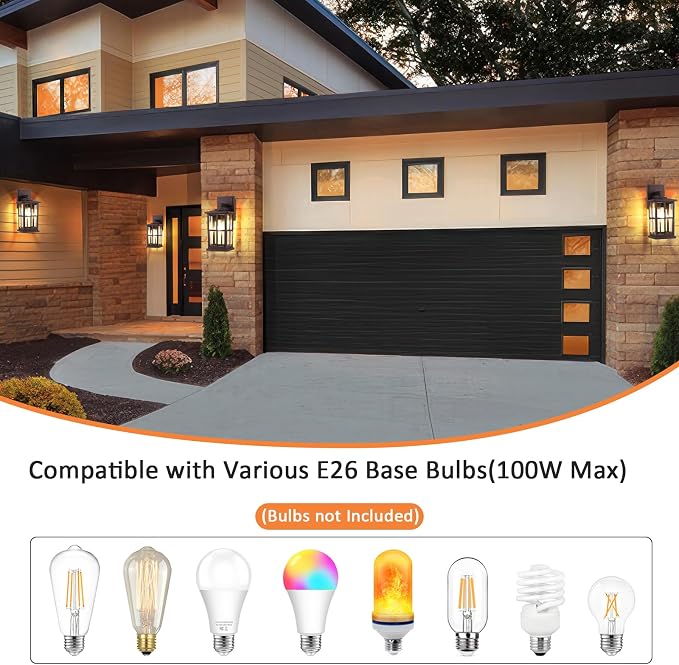 2-Pack Outdoor Wall Light Fixtures, Exterior Porch Lights, Brown | Waterproof, Rust-Resistant, Aluminum Frame & Tempered Glass, Easy to Install, Ideal for Front Door, Garage