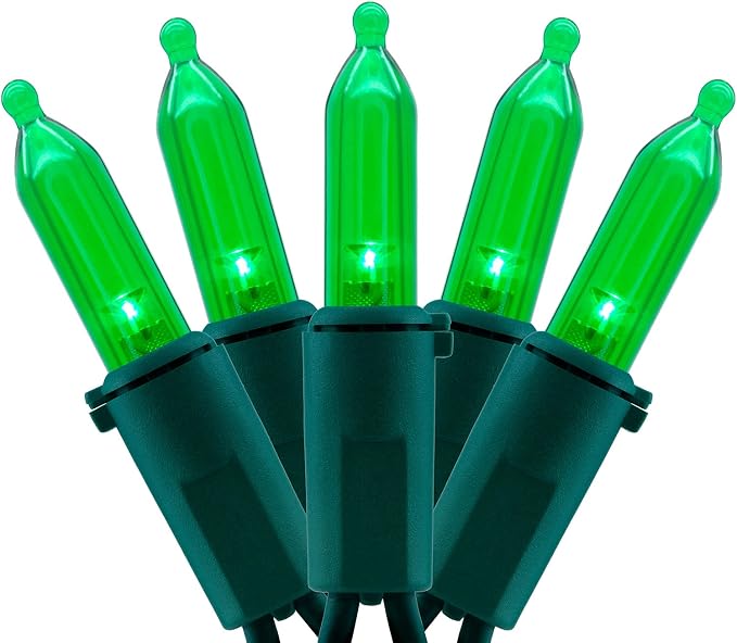 YULETIME 200 Green LED Christmas Lights, 66 ft Green Wire UL String Light | Stay Lit, End-to-End Connectable, UL Certified, Commercial Grade, 1-Strand 200 Lights, 4" Spacing