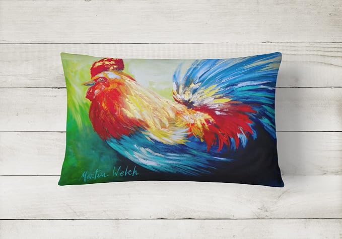 Caroline's Treasures MW1085PW1216 Bird - Rooster Chief Big Feathers Canvas Fabric Decorative Pillow Machine Washable, Indoor Outdoor Decorative Pillow for Couch, Bed or Patio, 12HX16W