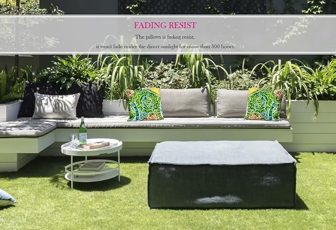 Outdoor Waterproof Decorative Throw Pillow Cover for Patio Furniture, 18x18 Inch Fade Resistant Patio Garden Cushion Cover for Couch Bed Sofa, Floral Green