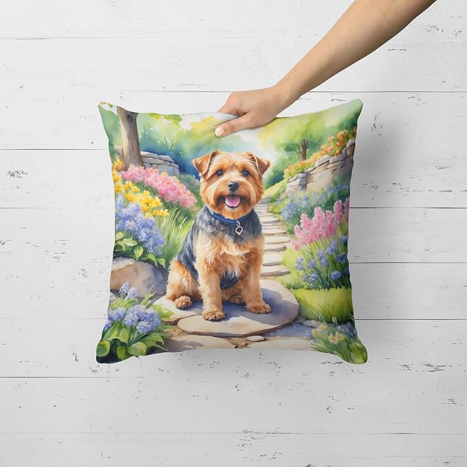 Caroline's Treasures Norfolk Terrier Spring Path Throw Pillow Machine Washable, Indoor Outdoor Decorative Pillow for Couch, Bed or Patio, 18Hx18W
