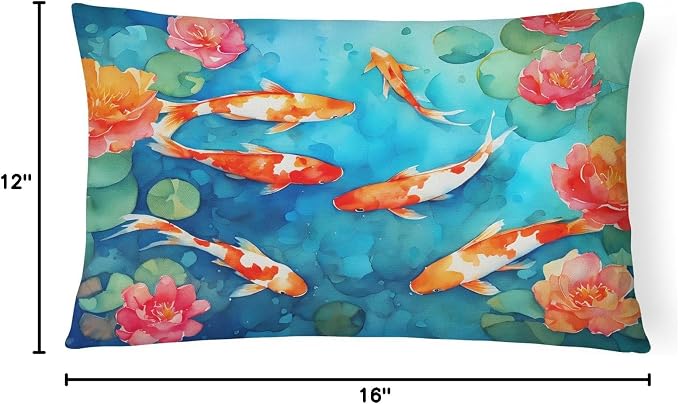 Caroline's Treasures DAC2795PW1216 Koi Fish Throw Pillow Machine Washable, Indoor Outdoor Decorative Pillow for Couch, Bed or Patio, 12HX16W