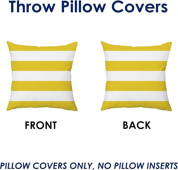 TAOSON Yellow White Striped Outdoor Throw Pillow Covers 18x18 Inch,Set of 4 | White Striped Waterproof Decorative Cushion Cases for Patio, Garden, Balcony & Couch
