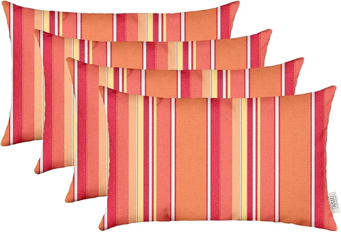 RSH Décor - Sunbrella Jumbo Lumbar Throw Pillows – Set of 4 | 26" x 16" | Indoor Outdoor – Patio, Lounge, Adirondack, Deck | Water & Fade-Resistant | Includes Down-Alternative Inserts | Dolce Mango