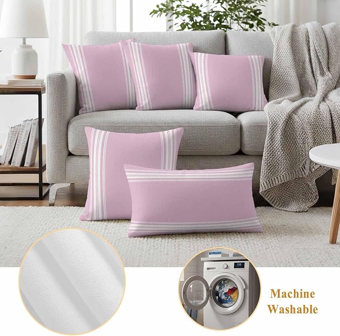 Outdoor Pillow Covers 20x20 Set of 2 Pink Stripes Outdoor Pillows Waterproof Throw Pillow Covers French Stripe Farmhouse Style Pillowcases Decorative Case for Patio Cushion