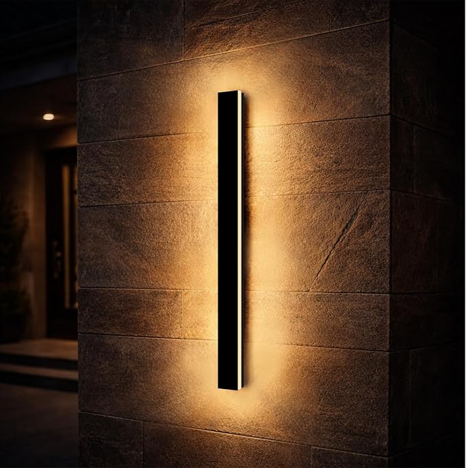 Long Outdoor Wall Lights, 47.24 Inches Exterior Lights, Waterproof Ip65 Linear LED Wall Sconce, 38W Elegant Rectangular Frosted Acrylic Warm White Lighting Fixture, Linear Lamps for Porch, Garage