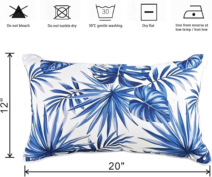 Outdoor Lumbar Pillows - Decorative Pillows with Insert Included Set of 2 Outdoor Pillows for Patio Furniture 12x20 Inch
