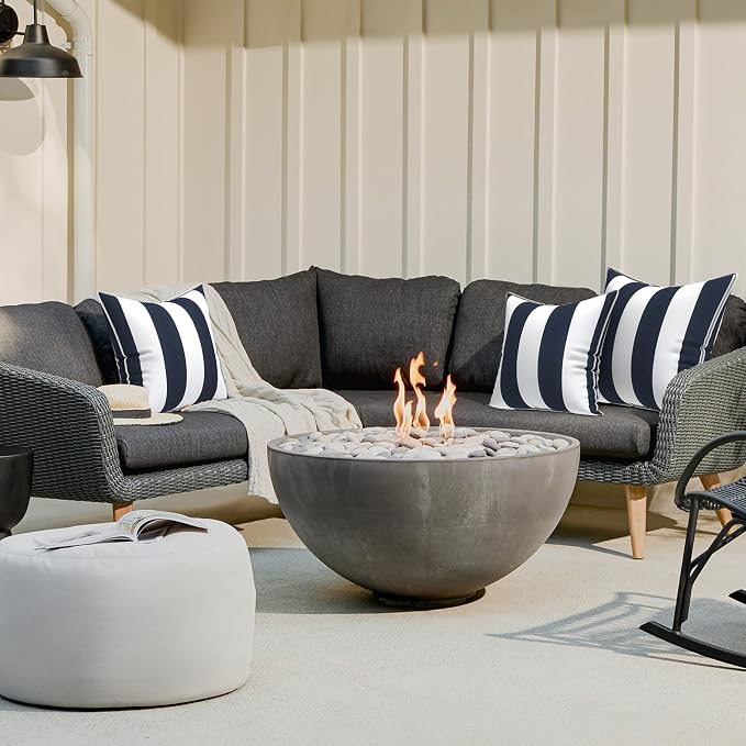 LVTXIII Outdoor Throw Pillow Covers Set of 2, Patio Waterproof Pillow Cases Fade Resistant Accent Pillow Covers for Home and Garden Furniture Decoration, 18"x18", Cabana Navy