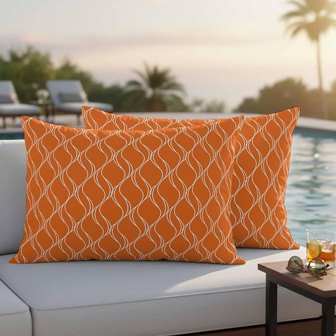 Orange Stripes Outdoor Pillow Covers 20x12 Inch Lumbar Pillow Covers Set of 2 Waterproof Decorative Throw Pillow Cases Simple Geometric Modern Monochrome Cushion Covers for Patio Furniture Garden
