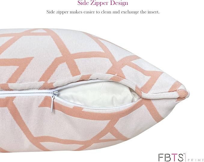 Pack of 2 Outdoor Waterproof Decorative Lumbar Pillows Covers for Patio Furniture, 20x12 Inch Fade Resistant Patio Garden Lumbar Cushion Covers for Couch Bed Sofa, Geometric Pink
