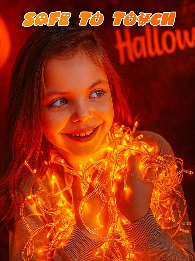 33FT 100 LED Battery Operated Halloween String Lights 8 Modes Twinkle Light | Orange Fairy Lights with Auto Timer, Battery Lights Waterproof for Indoor Outdoor Party Bedroom Porch Decorations