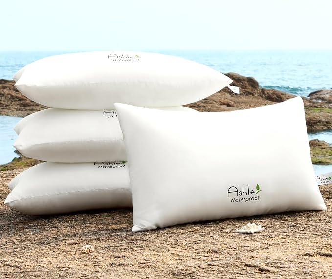 Ashler Outdoor Waterproof Pillow Inserts - 12 x 20 Pillow Inserts Set of 4, Water Resistant Patio Furniture Pillows Decorative for Garden, Hypoallergenic Lumbar Pillow for Sofa Couch
