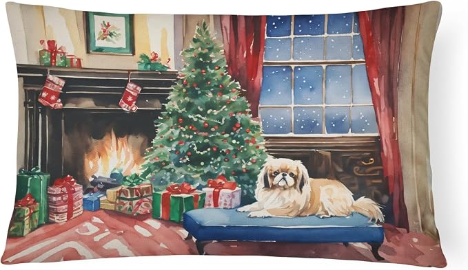 Caroline's Treasures DAC2720PW1216 Pekingese Cozy Christmas Throw Pillow Machine Washable, Indoor Outdoor Decorative Pillow for Couch, Bed or Patio, 12HX16W