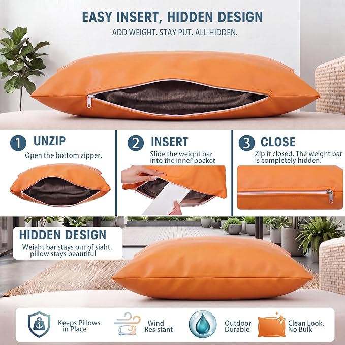 Novabright 4 Pcs Weighted Inserts Strip for Outdoor Pillows Wind Resistant Hidden Weighted Inserts Keep Pillows from Blowing Away Easy to Install Remove for Patio Deck Yacht Balcony Rooftop 17" x 3"