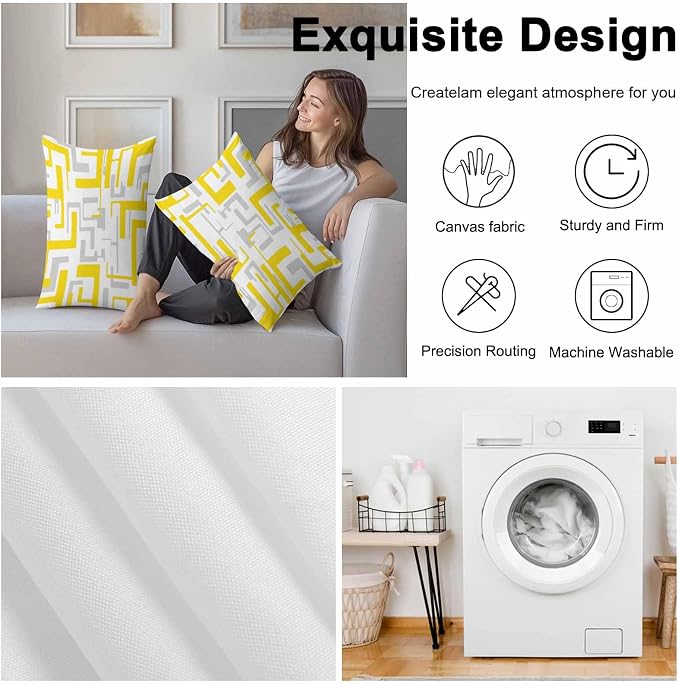 Vandarllin Outdoor Throw Pillows Covers 20x12 inch Set of 2 Waterproof Yellow Geometric Stripes Decorative Zippered Cushion Covers for Patio Furniture, Modern Abstract Lines Lumbar Pillowcases