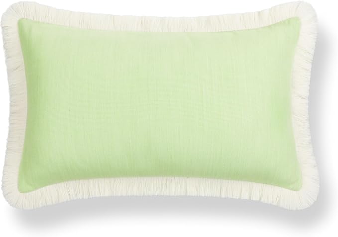 Hofdeco Premium Coastal Hampton Outdoor Performance Lumbar Pillow Cover Only, 12"x20" Water Repellent, UV and Fade Resistant for Backyard, Couch, Poolside, Grass Green Woven Solid