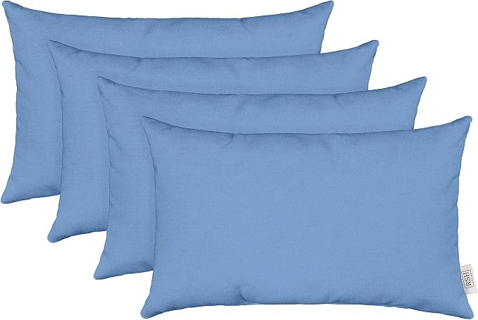 RSH DECOR Sunbrella 20" x 12" Lumbar Throw Pillows Set of 4 | Water and Fade-Resistant Performance Fabric | Outdoor Pillow Covers with Down-Alternative Inserts | Made in USA (Cast Ocean Blue)