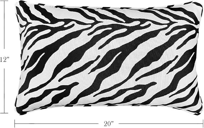 Pack of 2 Outdoor Waterproof Decorative Lumbar Pillows Covers for Patio Furniture, 20x12 Inch Fade Resistant Patio Garden Lumbar Cushion Covers for Couch Bed Sofa, Zebra Black