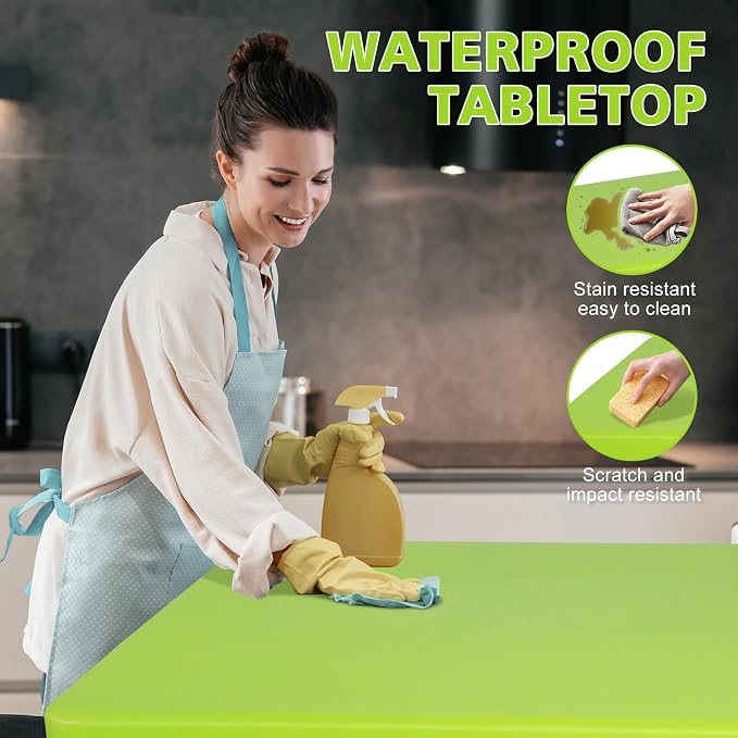 Anwick 4 Foot Folding Table Portable Fold-in-Half Plastic Picnic Table w/Handle and Steel Legs for Indoor, Outdoor, Camping, Party, Garden (Green, 4ft)