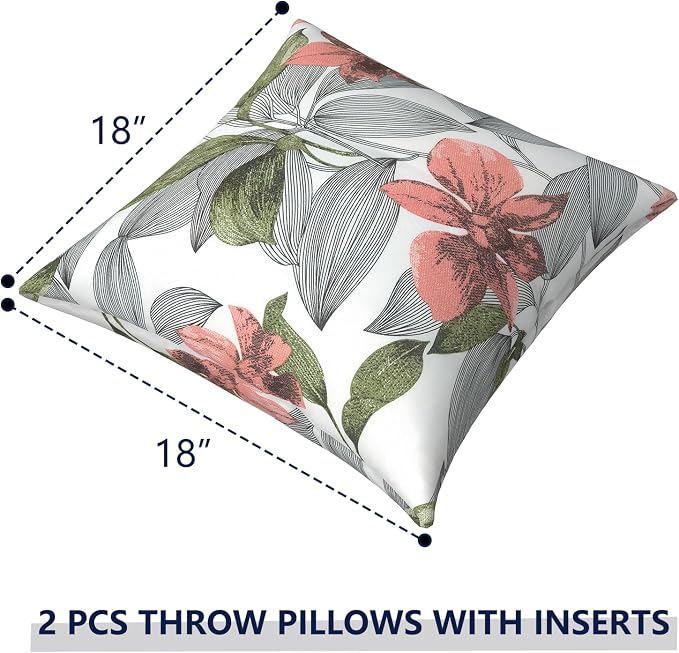 Outdoor Pillows for Patio Furniture 18x18 inch, Square Outdoor Throw Pillows with Inserts, Decorative Toss Pillows for Garden Couch Home Sofa Office Chair, Pack of 2, Clemens Noir Pink