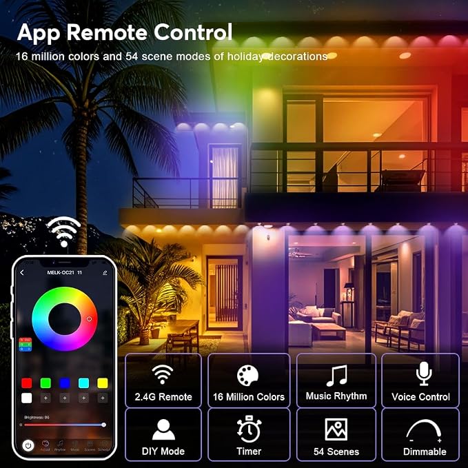 RaThun Permanent Outdoor Lights, 200ft Smart RGB+IC LED Lights Outside with 16 Million DIY Colors, IP67 Waterproof Eternity Eaves Lighting for Christmas Halloween Holiday Daily Decorations