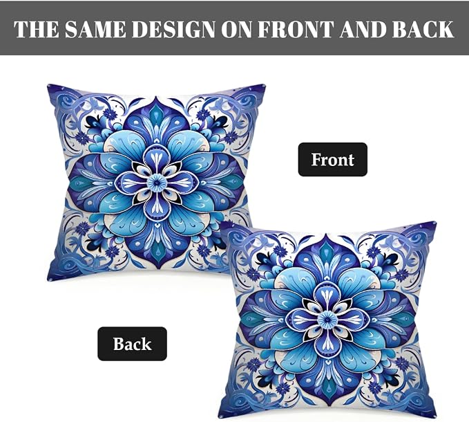 22x22 Inch Outdoor Pillow Covers Set of 2 Waterproof Throw Pillow Covers Decorative Couch Cushion Covers Flower Boho Square Pillowcases Protectors for Patio Garden Sofa