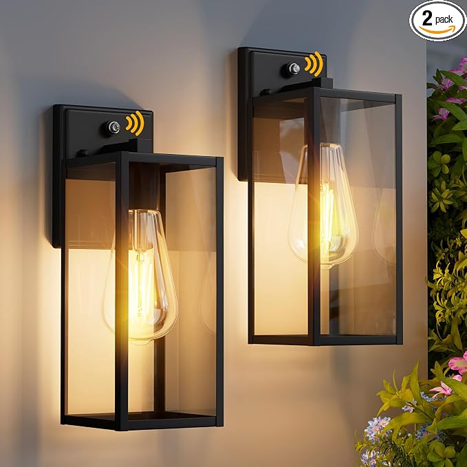 15'' Black Dusk to Dawn Outdoor Front Porch Lights for Outside, Large Exterior Lighting Fixtures Wall Mount for House, Wall Sconce Lamp, Waterproof Lantern Coach Lights for Garage, Entryway,Yard
