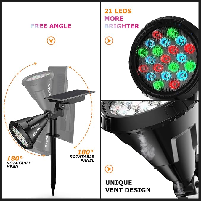 Solar Color Spot Lights Outdoor, 21 LEDs Color Changing Outdoor Lights, IP67 Waterproof RGB Multicolor Yard Solar Spotlights Auto On/Off for Pathway Garden Pool Patio Tree