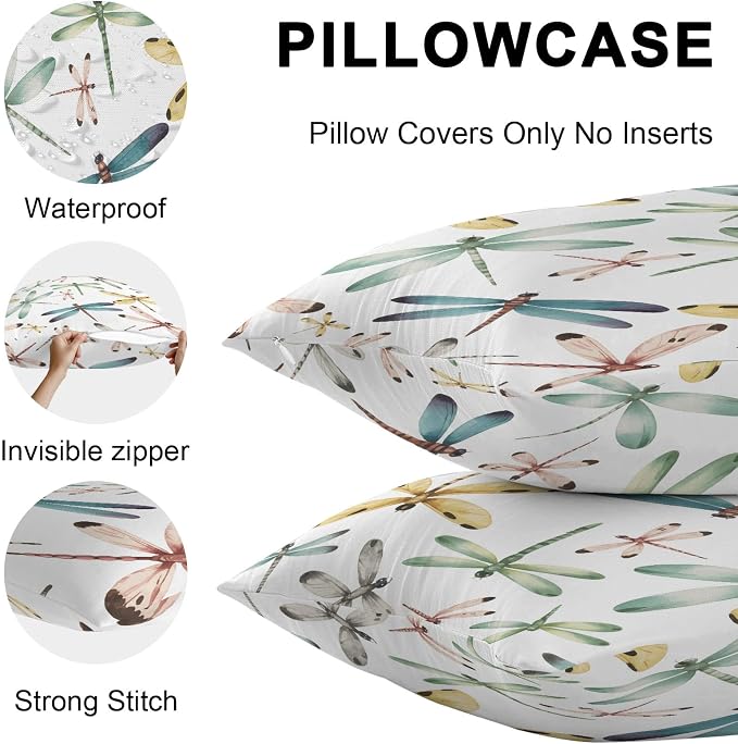 Dragonfly Outdoor Pillow Covers 26x26 Inch Throw Pillow Covers Set of 2 Waterproof Decorative Pillow Cases Watercolor Colorful Nature Painting Art Cushion Covers for Patio Furniture Garden Couch Sofa