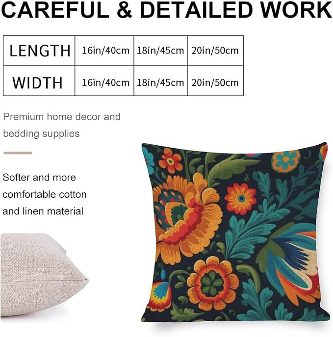 Sofa Pillow Cover Mexican Flowers Pillowcase 16"x16" Modern Blossom Farmhouse Decorative Throw Pillow Coves Cushion Case Decoration Home Sofa Decor Pillowcase Patio Garden Balcony Couch Deck Chair