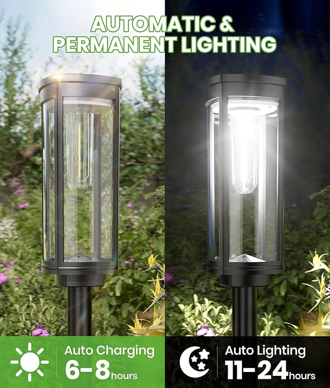 BITPOTT Bright Solar Pathway Lights, 2 Pack Solar Lights Outdoor Waterproof IP65, Auto On/Off Pathway Landscape Lighting, Outdoor Light for Yard Garden Walkway Landscape Lawn Patio Lighting