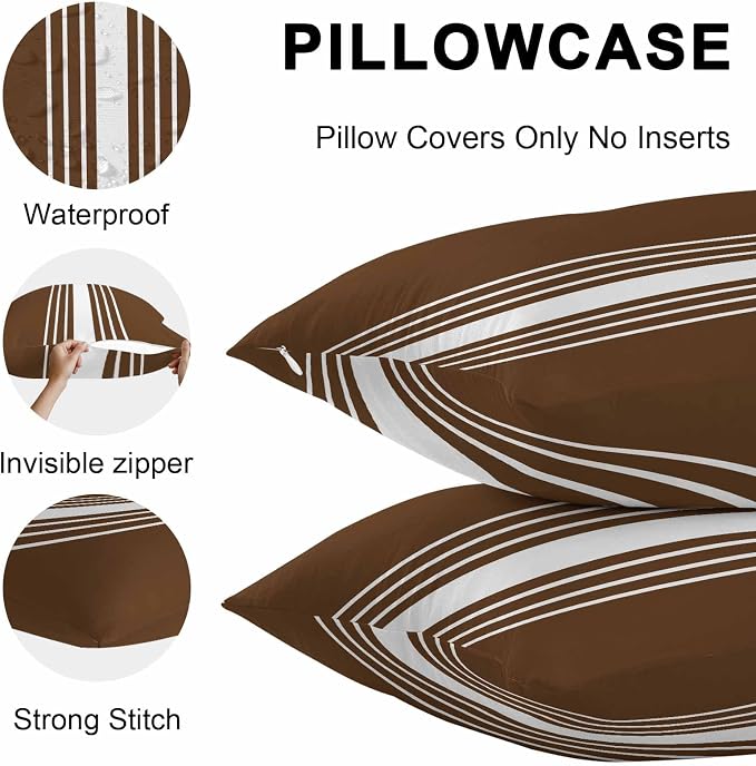 Brown White Stripe Outdoor Pillow Covers 16x16 Inch Throw Pillow Covers Set of 2 Waterproof Decorative Pillow Cases Modern Rustic Vertical Striped Cushion Covers for Patio Furniture Garden Couch Sofa