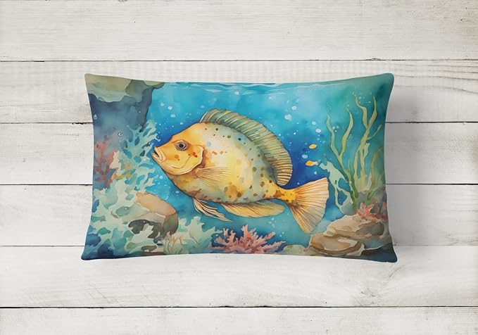 Caroline's Treasures DAC2787PW1216 Flounder Throw Pillow Machine Washable, Indoor Outdoor Decorative Pillow for Couch, Bed or Patio, 12HX16W