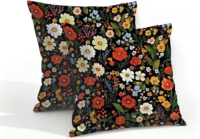 16x16 Inch Outdoor Pillow Covers Set of 2 Waterproof Throw Pillow Covers Decorative Couch Cushion Covers Boho Wild Flowers Plant Square Pillowcases Protectors for Patio Garden Sofa
