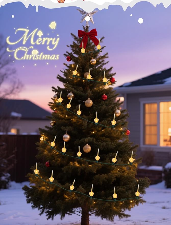 11Ft Golden Christmas Bubble Lights Set, Vintage Christmas Decorations with 8 Golden Glitter Lights (1 Spare), Bubble Lights UL Listed for Christmas Tree Holiday Party Outdoor Lighting Decor
