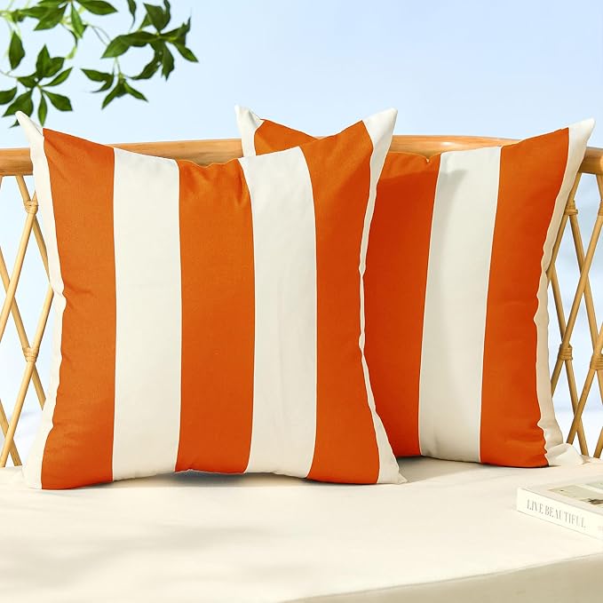 Allorry Outdoor Pillow Covers 16x16 Orange Striped Outdoor Decor JB007I16 | Striped Pillow Covers|for Spring Summer Outdoor Waterproof Garden Patio Furniture Sofa Bed Home Decor
