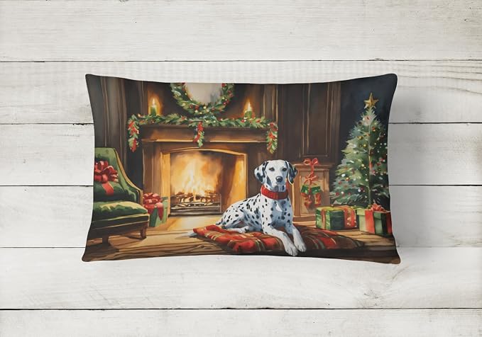 Caroline's Treasures DAC2645PW1216 Dalmatian Cozy Christmas Throw Pillow Machine Washable, Indoor Outdoor Decorative Pillow for Couch, Bed or Patio, 12HX16W