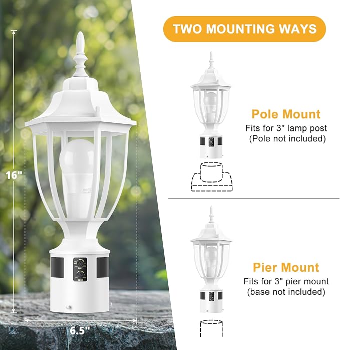 Lamomo Motion Sensor Outdoor Post Lights, Dusk to Dawn Lamp Post Light Fixture, Waterproof Aluminum Lamp Posts Outdoor Lighting Pole Lantern for Yard Patio Pathway Garden, White