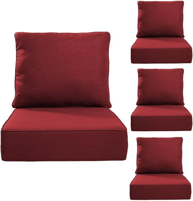 Luxury 24*24*6in Outdoor Patio Cushions, 4 Pieces Red Outdoor Cushion | 6in Outdoor Patio Cushions, Water-Resistant, Reversible, Removable Cover, for Patio Chairs Sofa Couch Loveseat