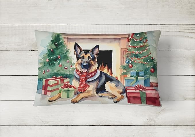 Caroline's Treasures DAC2662PW1216 German Shepherd Cozy Christmas Throw Pillow Machine Washable, Indoor Outdoor Decorative Pillow for Couch, Bed or Patio, 12HX16W