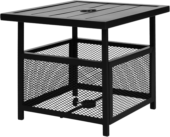 Crownland Outdoor Bistro Patio Square Side Table with 1.57 inches Umbrella Hole for Garden, Swimming Pool, Backyard, Black