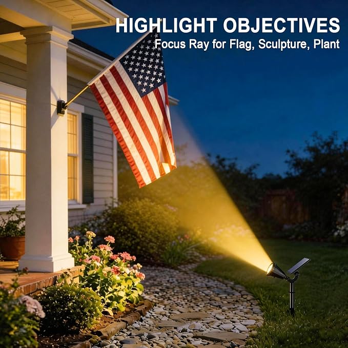 Solar Spot Lights Outdoor, Landscape Yard Flag Spotlights Warm White | Waterproof IP65,10 Pack 4 Lighting Modes Solar Powered lights Auto On/Off,Solar Garden Tree Pathway Wall Uplights for Outside