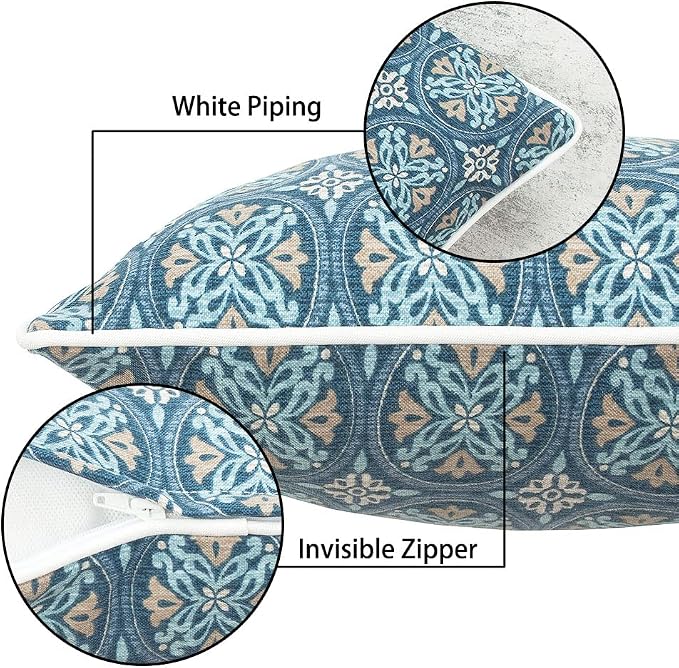 Magpie Fabrics Pack of 2 Outdoor Waterproof Lumbar Rectangular Throw Pillow with Insert, Home Decorative Toss Pillows All Weather Cushion for Patio Garden Car Office (12x20 Inch, Morgan Medal Print)