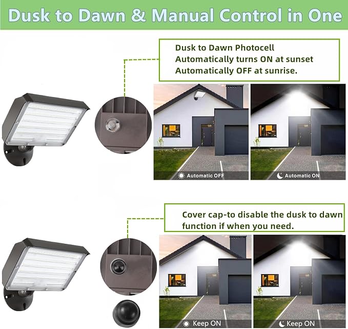 2Pack Dusk to Dawn Outdoor 100W LED Flood Light with Knuckle (Plate Included), 14000LM 1000W Equiv., 100-277V 5000K, ETL Commercial Waterproof LED Floodlight Fixture, Security Lighting for Parking Lot