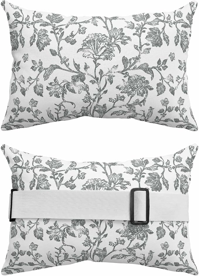 Pack of 2 Outdoor Lumbar Pillow Covers 12x20 Inch, Spring Flower Waterproof Throw Pillow Covers Set, Vintage Farmhouse Blue Grey Boho Leaf Indoor&Outdoor Decorative Cushion Cases for Patio Porch Beach