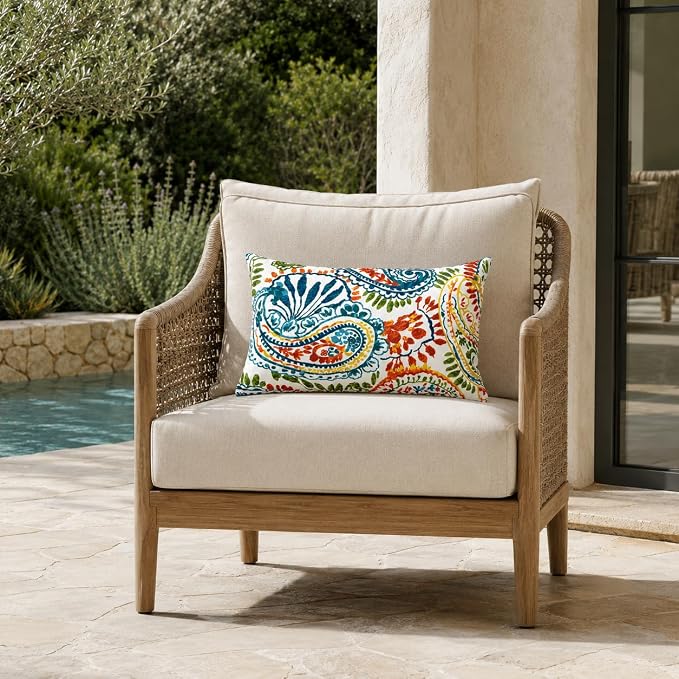 Outdoor Patio Lumbar Pillows Pack of 2, 12"x20" | Fade Resistant Outdoor Waterproof Lumbar Pillow with Inners Decorative Garden Lumbar Cushions for Home Patio Terrace Sofa