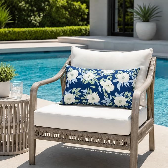 Pack of 2 Patio Lumbar Pillows 12"x20" | Fade Resistant Outdoor Waterproof Lumbar Pillow with Inners Decorative Garden Lumbar Cushions for Home Patio Terrace Sofa