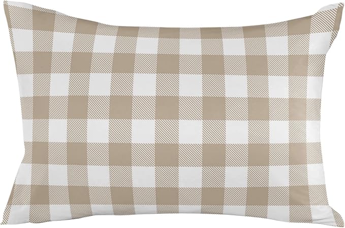 Outdoor Waterproof Throw Pillow Covers Set of 2 Khaki Buffalo Check Plaid Lumbar Pillowcases 20x12 Inches Farmhouse Style Patio Decorative Pillows Cushion Case Patio Pillows for Couch Bed Chair Garden